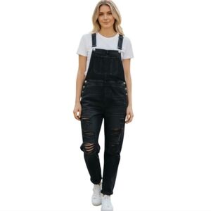 Torrid Distressed Overall Crop Denim Black Jumpsuit Size 18 Women's
